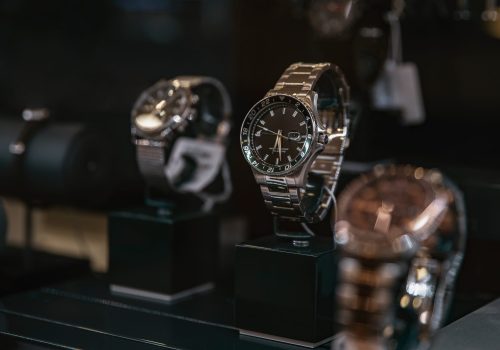 Black men's watch on the shop window